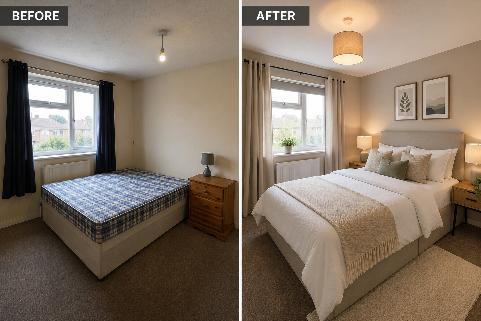 Before and after refurbishment of a Kent bedroom